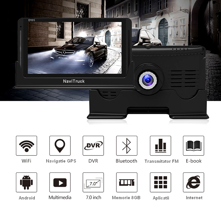 Pachet complet Navigatie GPS NaviTruck D10S+folie sticla securizata +Card memorie 32GB